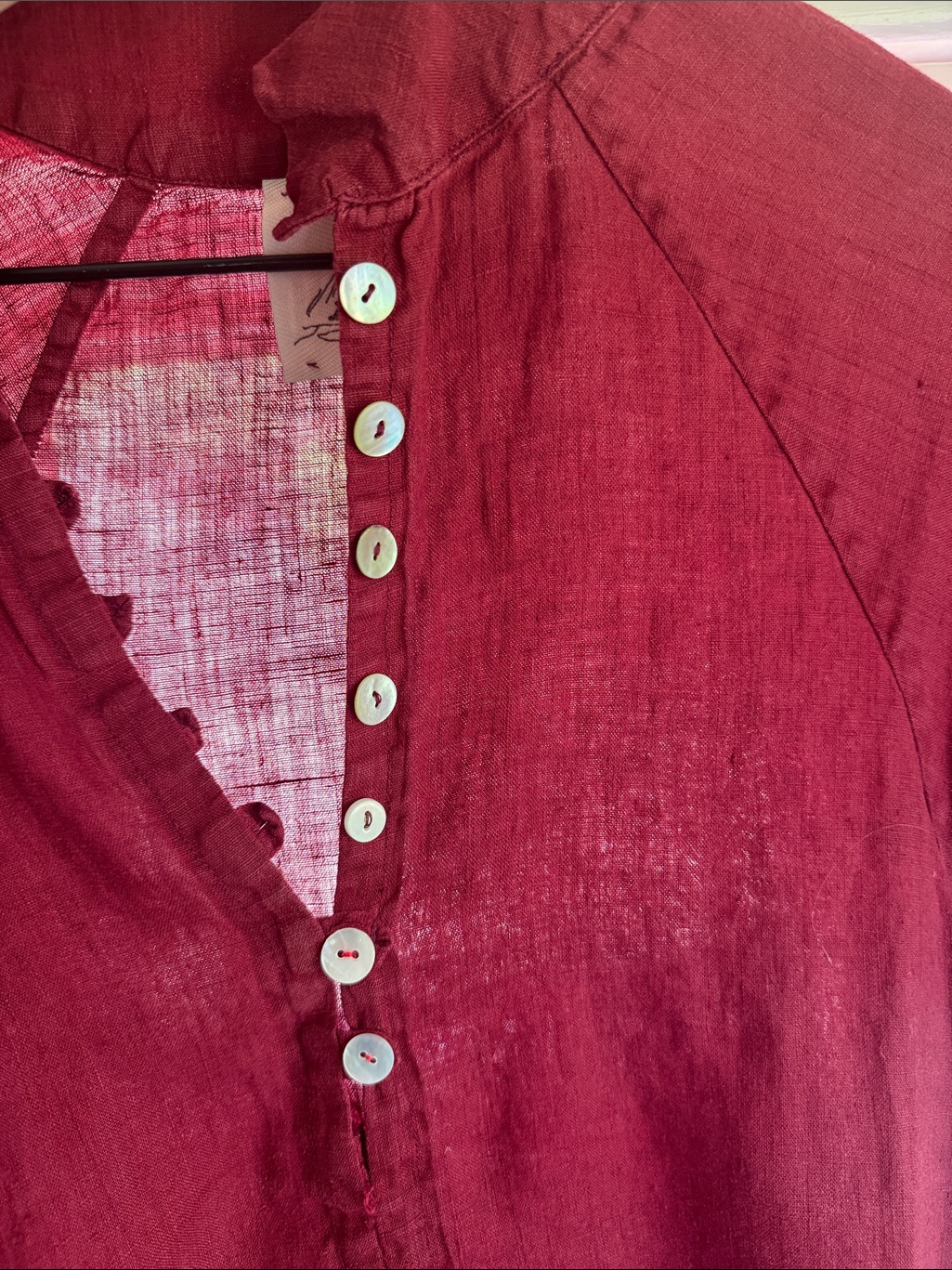Burgundy Button-Front Linen Maxi Dress Sugar Candy Mountain Small — image 4 of 6